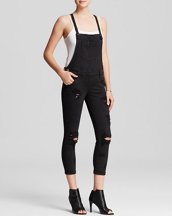 GUESS - Carlie Slim Overalls in Overdye Black with Destroy