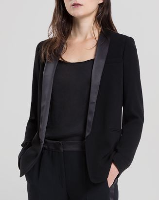 SANDRO SATIN TRIMMED SHAWL TUXEDO JACKET