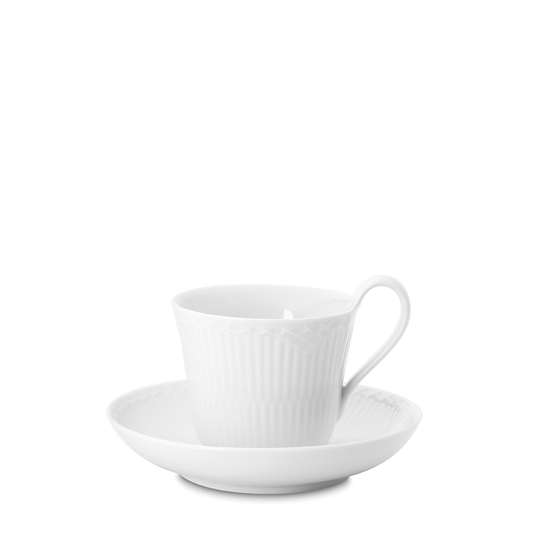 Royal Copenhagen White Fluted Half-lace Cup & Saucer Set In White