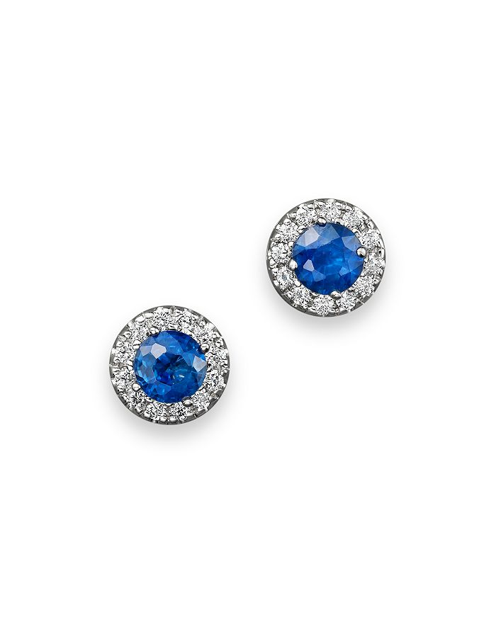 Bloomingdale's Blue Sapphire And Diamond Halo Stud Earrings In 14k White Gold - 100% Exclusive In White/blue
