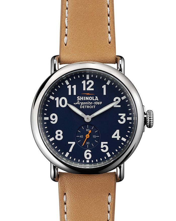 Shinola 'the Runwell' Leather Strap Watch, 47mm In Tan/navy