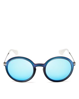 Round mirrored 50 mm Raybans Ray-Ban RB3447 Round Metal Sunglasses GoldBlue Mirror  main image 3