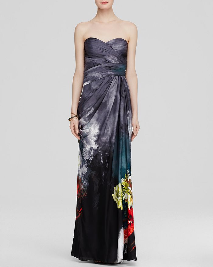 Adrianna papell printed ruched chiffon on sale gown