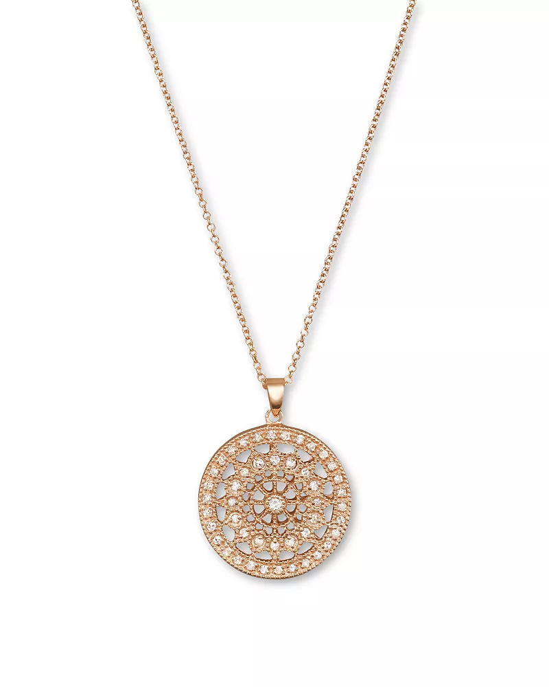 Diamond Medallion Pendant Necklace in 14K Rose Gold, .25 tcw