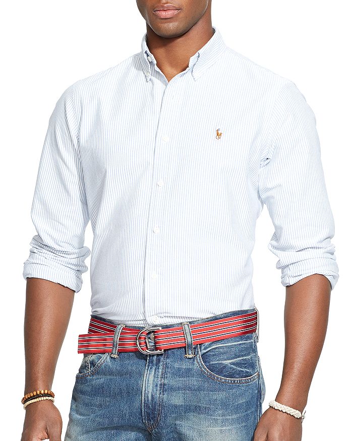 Shop Polo Ralph Lauren Classic Fit Long Sleeve Striped Cotton Oxford Button Down Shirt In Blue/white Stripe