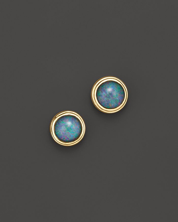 Bloomingdale's Black Opal Bezel Set Stud Earrings In 14k Yellow Gold - 100% Exclusive In Blue/gold