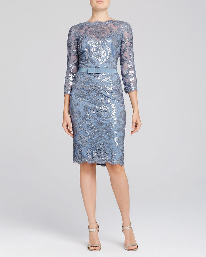 Tadashi Shoji Three-Quarter Sleeve Sequin Lace Dress | Bloomingdale's
