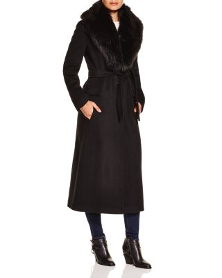 Calvin Klein Faux Fur Trim Wrap Coat 