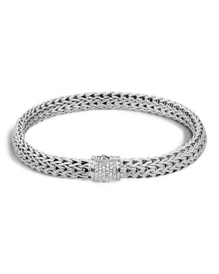 JOHN HARDY - Classic Chain Sterling Silver Small Bracelet with Diamond Pav&eacute;