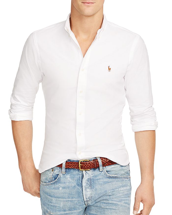 Shop Polo Ralph Lauren Slim Fit Long Sleeve Cotton Oxford Button Down Shirt In White