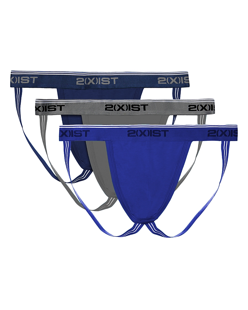 2(x)ist Men's Cotton Stretch Jock Strap 3-pack In Eclipse/lead/dazzling Blue