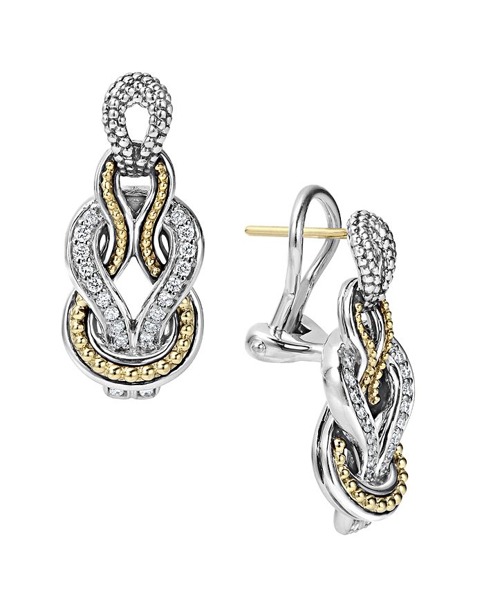 Shop Lagos Sterling Silver And 18k Gold Newport Diamond Earrings In Silver/gold