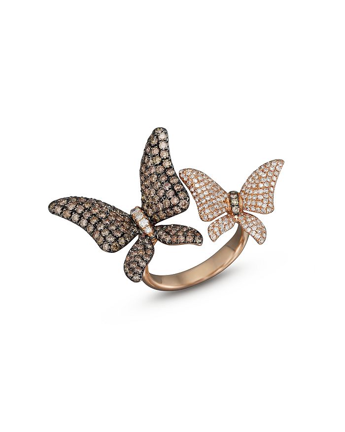 Bloomingdale's Brown And White Diamond Butterfly Statement Ring In 14k Rose Gold - 100% Exclusive In Brown/pink