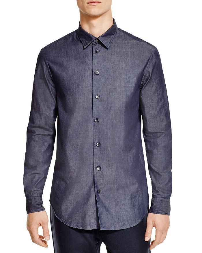 Armani Denim Double-Face Classic Fit Button-Down Shirt | Bloomingdale's