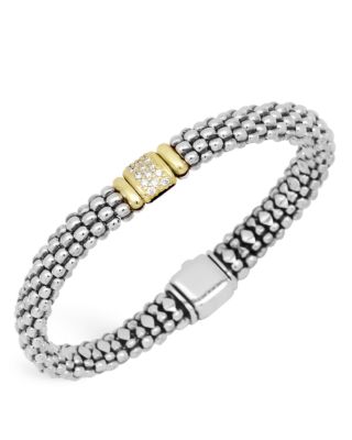 18K Yellow Gold and Sterling Silver Caviar Rope Bracelet with Diamonds