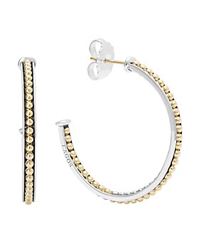 LAGOS - LAGOS 18K Green Gold and Sterling Silver Enso Medium Caviar Lined Hoop Earrings