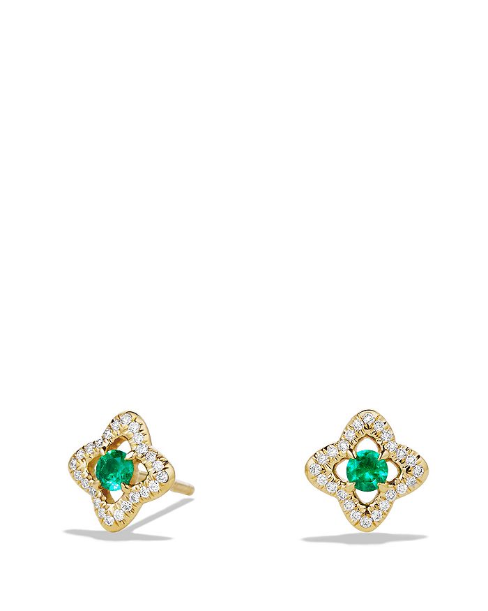 David Yurman Venetian Quatrefoil Earrings With Emeralds And Diamonds In 18k Gold In Green/gold