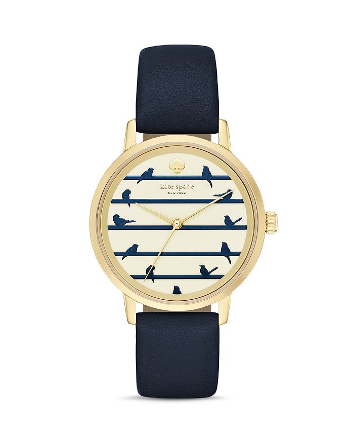 kate spade new york Round Navy Birds on a Wire Dial Metro Watch