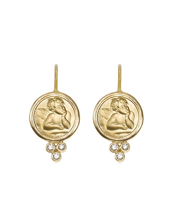 Shop Temple St Clair 18k Yellow Gold Angel Earrings With Diamonds In Gold/white