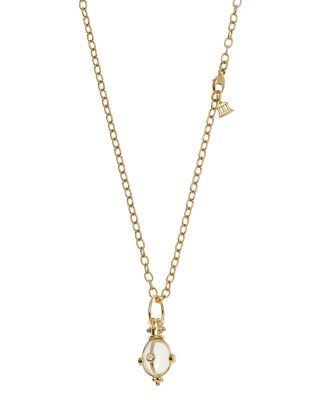 18K Classic Amulet Pendant with Oval Rock Crystal and Diamond
