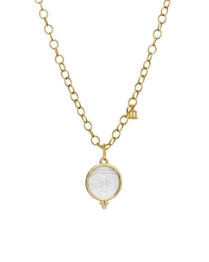 Temple St Clair 18k Yellow Gold Large Carved Crystal Moonface Pendant With Diamonds In White/gold