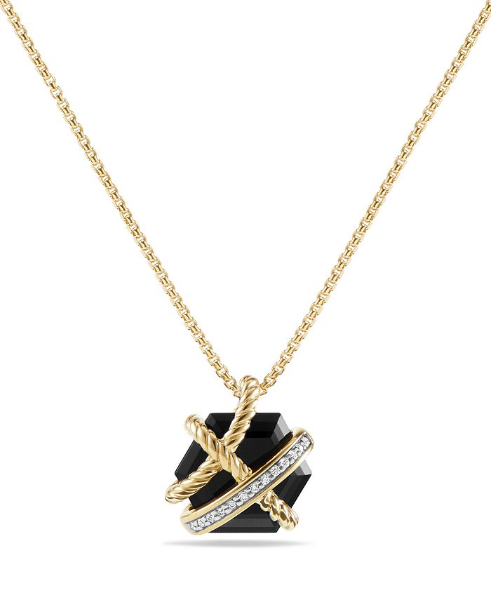 David Yurman Cable Wrap Necklace With Black Onyx & Diamonds In 18k Gold In Black/gold