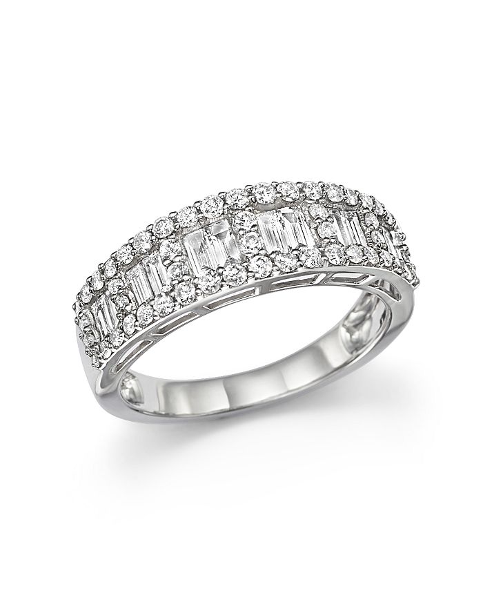 Bloomingdale's Diamond Baguette And Round Band Ring In 14k White Gold, 1.0 Ct. T.w. - 100% Exclusive