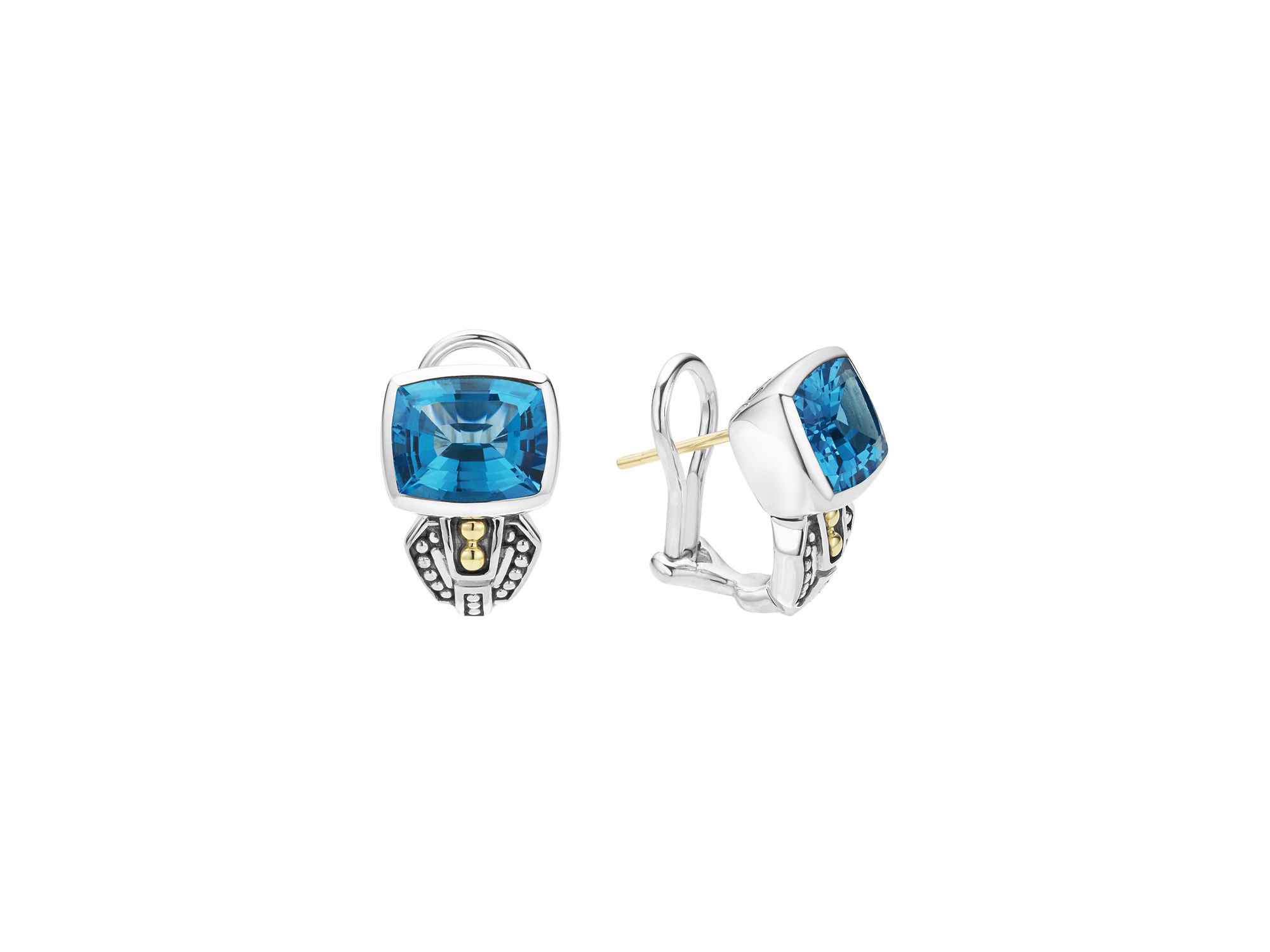 18K Gold and Sterling Silver Rittenhouse Stud Huggie Drop Earrings with Swiss Blue Topaz - Image 1