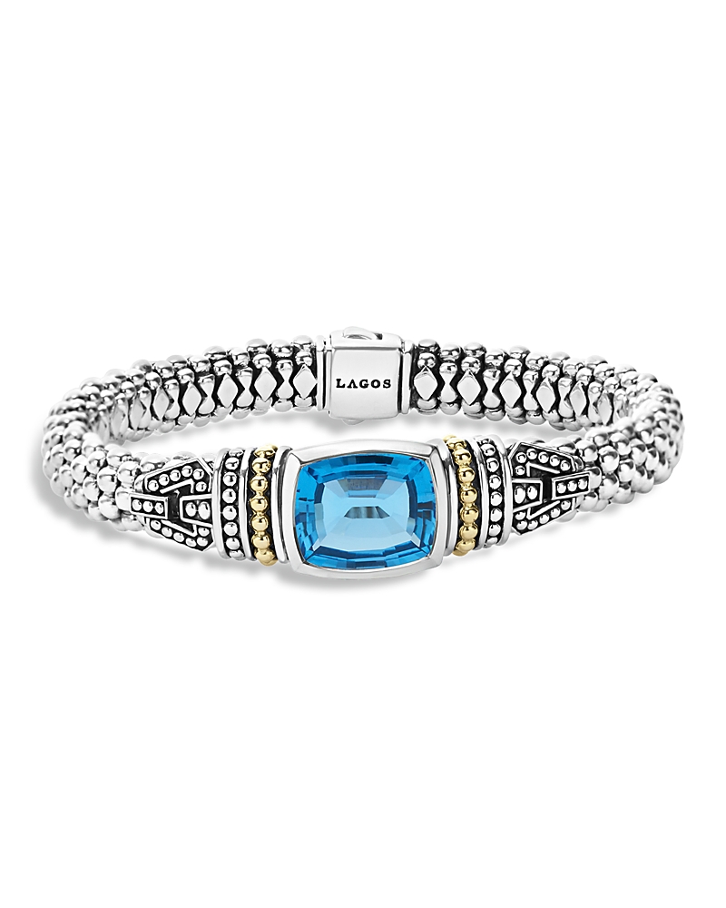 Lagos 18K Gold and Sterling Silver Rittenhouse Bracelet with Swiss Blue Topaz