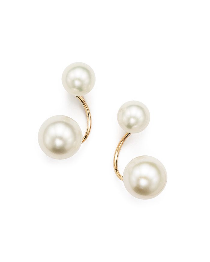 Zoë Chicco 14k Yellow Gold And Cultured Freshwater Pearl Stud Ear Jackets In Gold/white