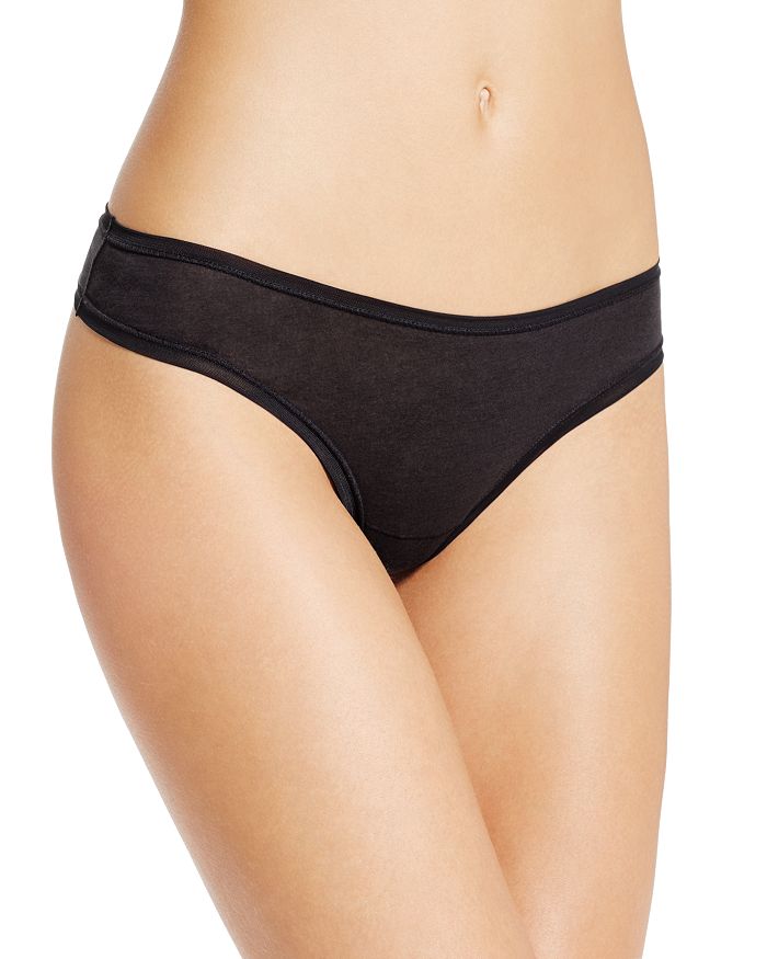 Fine Lines Pure Cotton Thong In Black