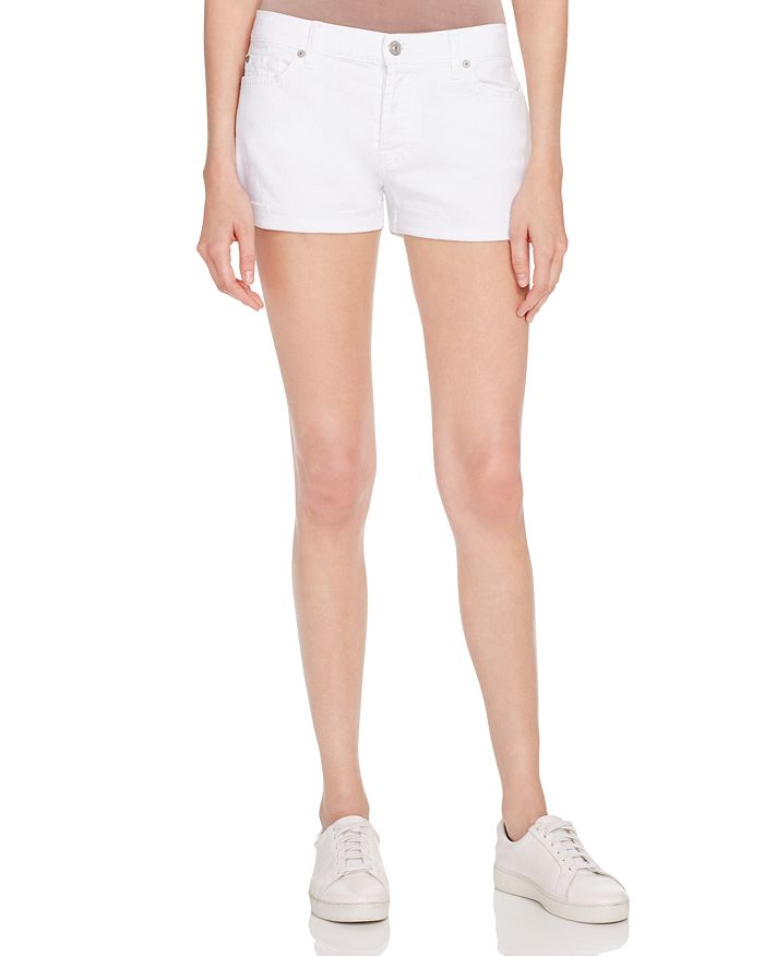 7 For All Mankind Rolled-cuff Denim Shorts In White - 100% Exclusive
