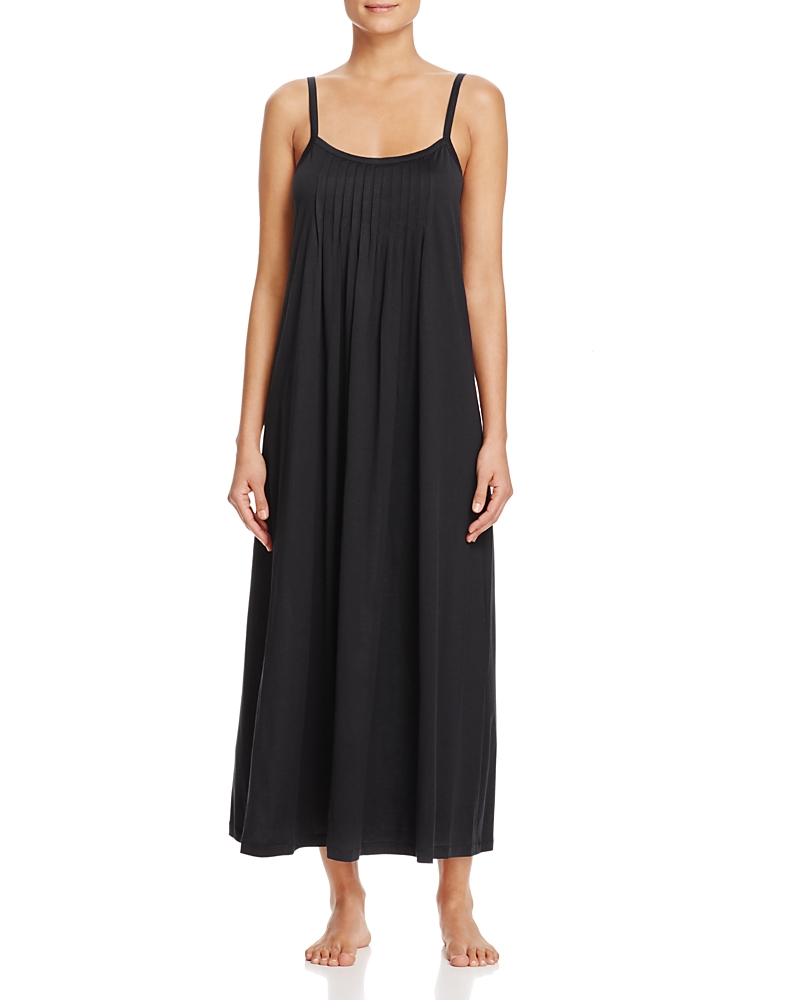 Hanro Juliet Pleat Neck Cotton Nightgown In Black