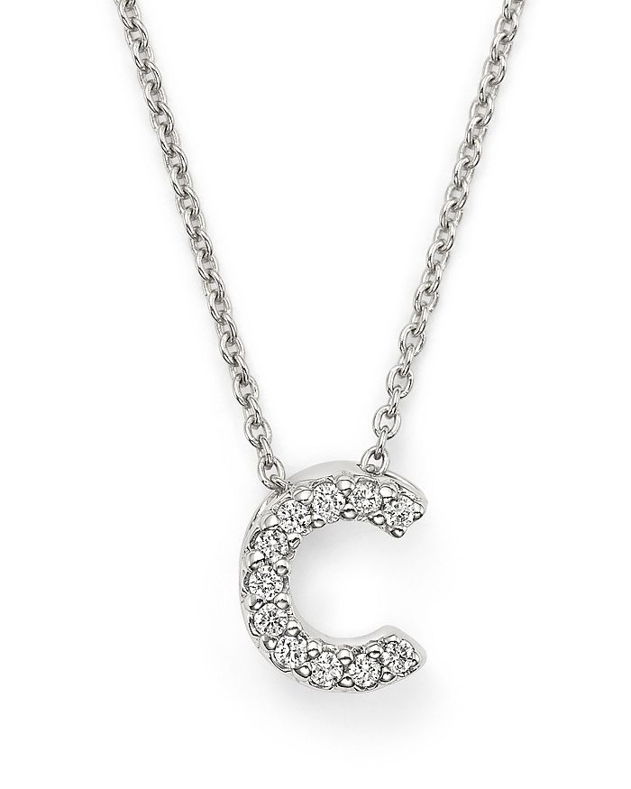 Roberto Coin 18k White Gold "love Letter" Initial Pendant Necklace With Diamonds, 16" In C