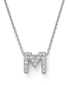 Roberto Coin - 18K White Gold "Love Letter" Initial Pendant Necklace with Diamonds, 16"
