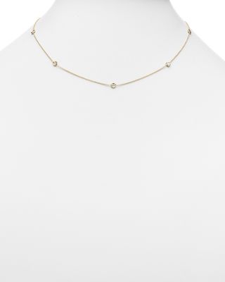 18K Yellow Gold Diamond Station Necklace, 16"-18"