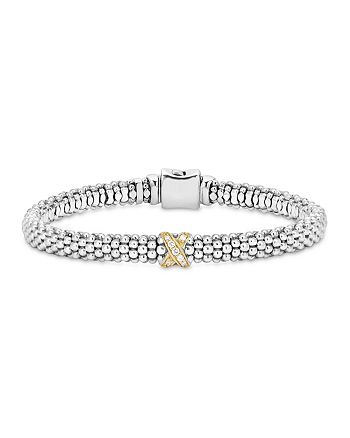 LAGOS - LAGOS 18K Yellow Gold and Sterling Silver X Collection Rope Bracelet with Diamonds
