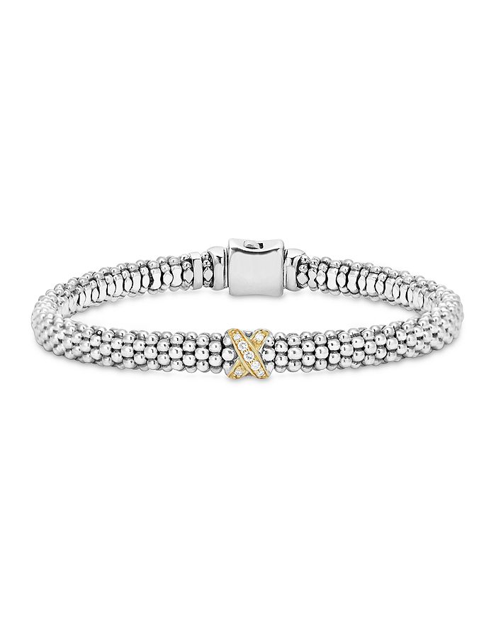 LAGOS 18K GOLD AND STERLING SILVER X COLLECTION ROPE BRACELET WITH DIAMONDS,05-80784-007