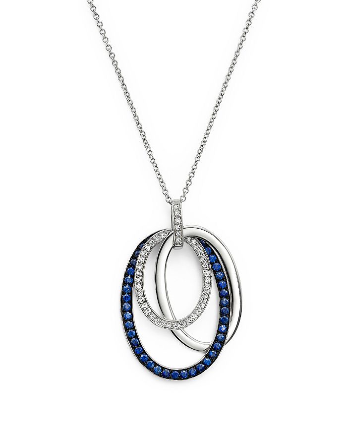 Bloomingdale's Blue Sapphire And Diamond Oval Pendant Necklace In 14k White Gold, 18 In White/blue