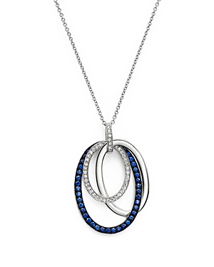 Blue Sapphire and Diamond Oval Pendant Necklace in 14K White Gold, 18