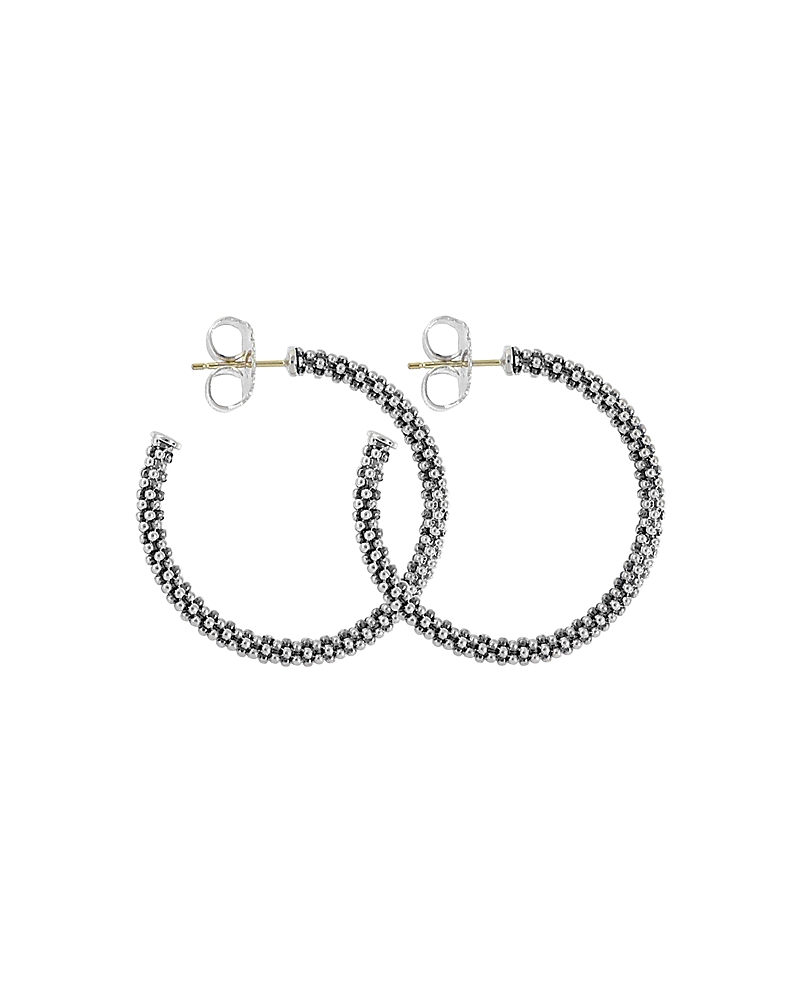 Lagos Beaded Thin Hoop Earrings, Sterling Silver, 28mm In Silver