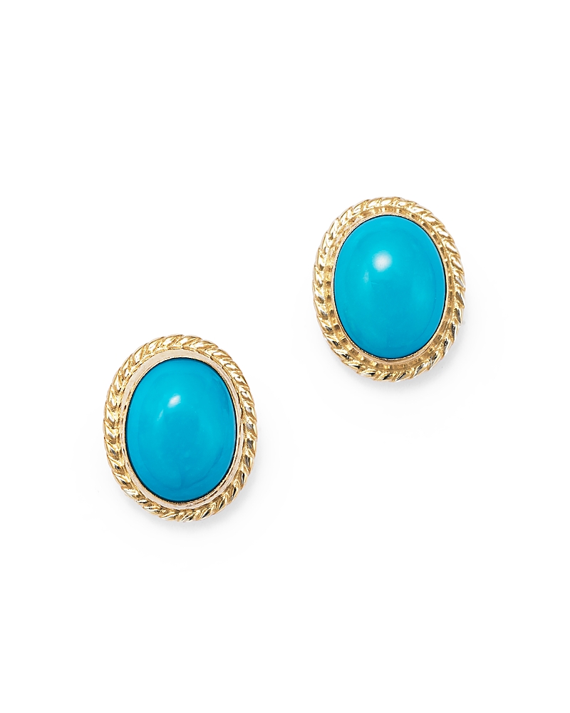 Turquoise Bezel Set Small Stud Earrings in 14K Yellow Gold
