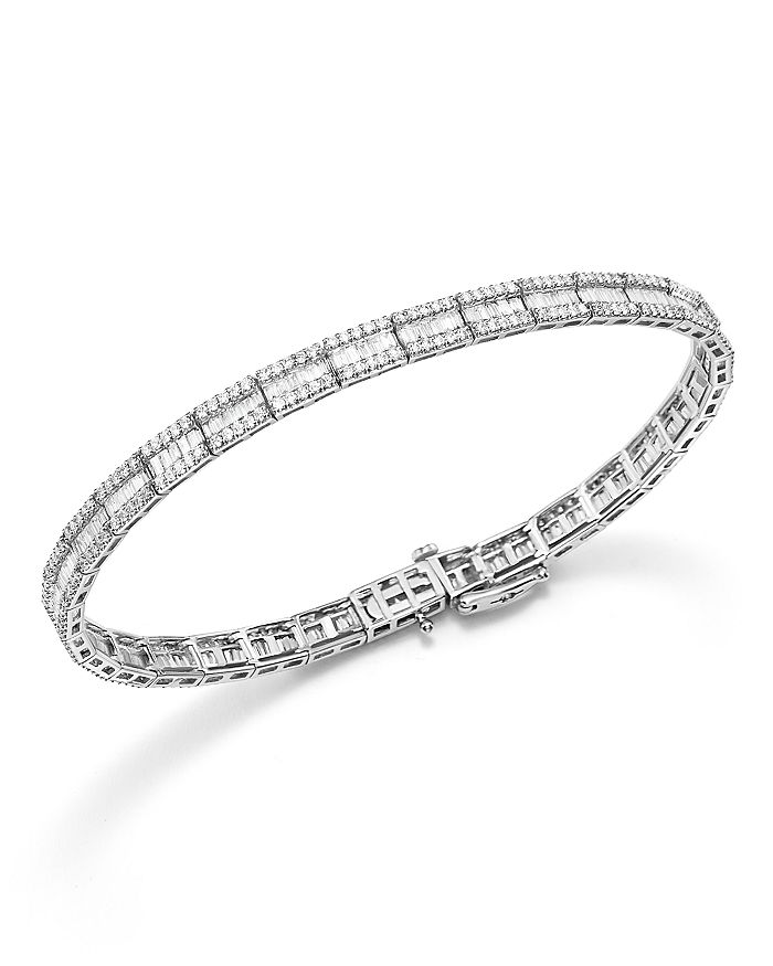 Bloomingdale's Baguette And Round Diamond Tennis Bracelet In 14k White Gold, 3.25 Ct. T.w. - 100% Exclusive