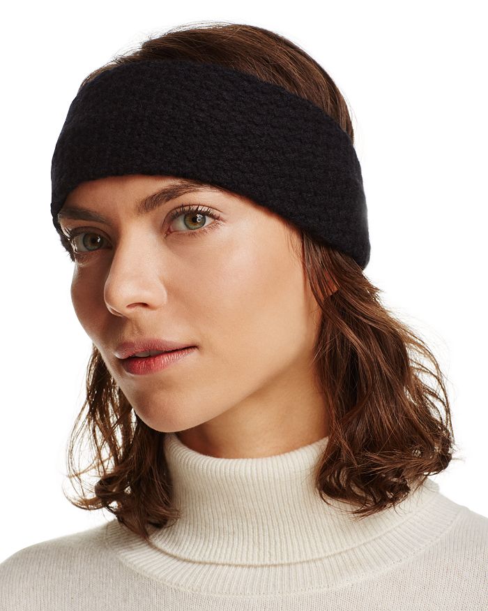 C By Bloomingdale's Waffle-knit Cashmere Headband - 100% Exclusive In Black