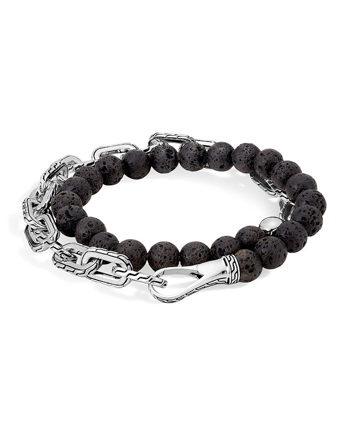 JOHN HARDY Silver, Leather and Beaded Wrap Bracelet for Men