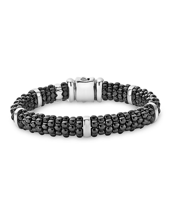 Shop Lagos Black Caviar Ceramic And Sterling Silver Station Bracelet