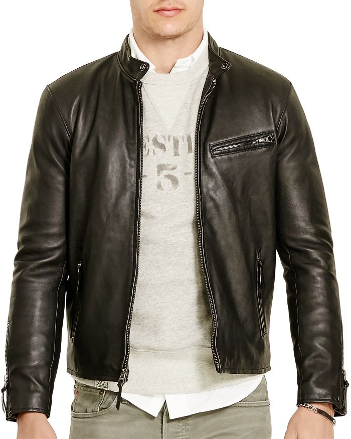 Polo Ralph Lauren Lambskin Leather Cafe Racer Jacket In Polo Black
