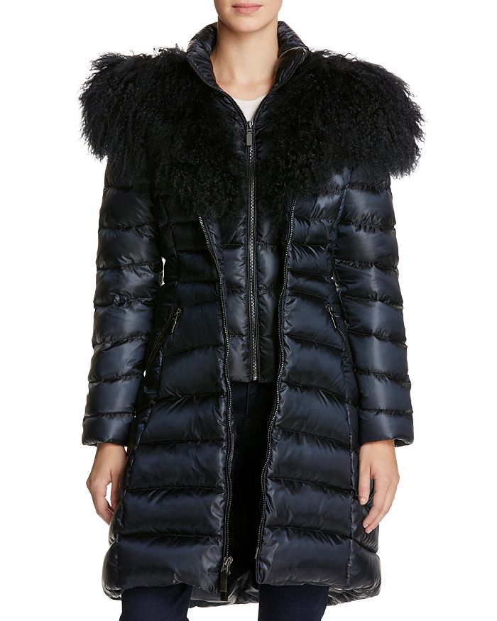 Dawn Levy Camille Mongolian Fur Trim Down Coat In Abyss