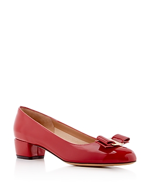 Shop Ferragamo Women's Vara Leather Pumps In Rosso/gold Patent Leather
