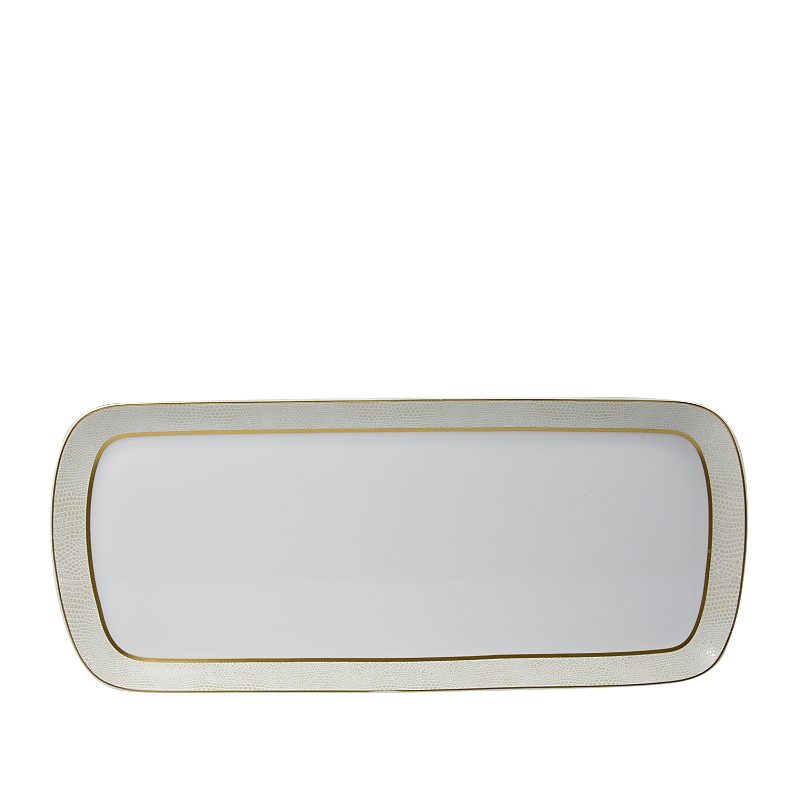 Bernardaud Sauvage White Rectangular Cake Platter In Gold/white